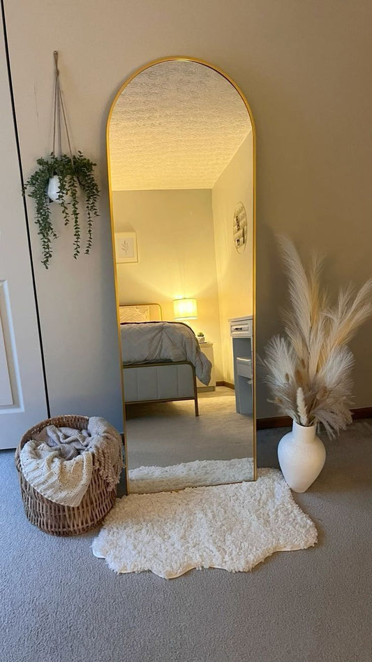 Arched Full Length Floor Mirror with Durable Aluminum Frame for Bedroom