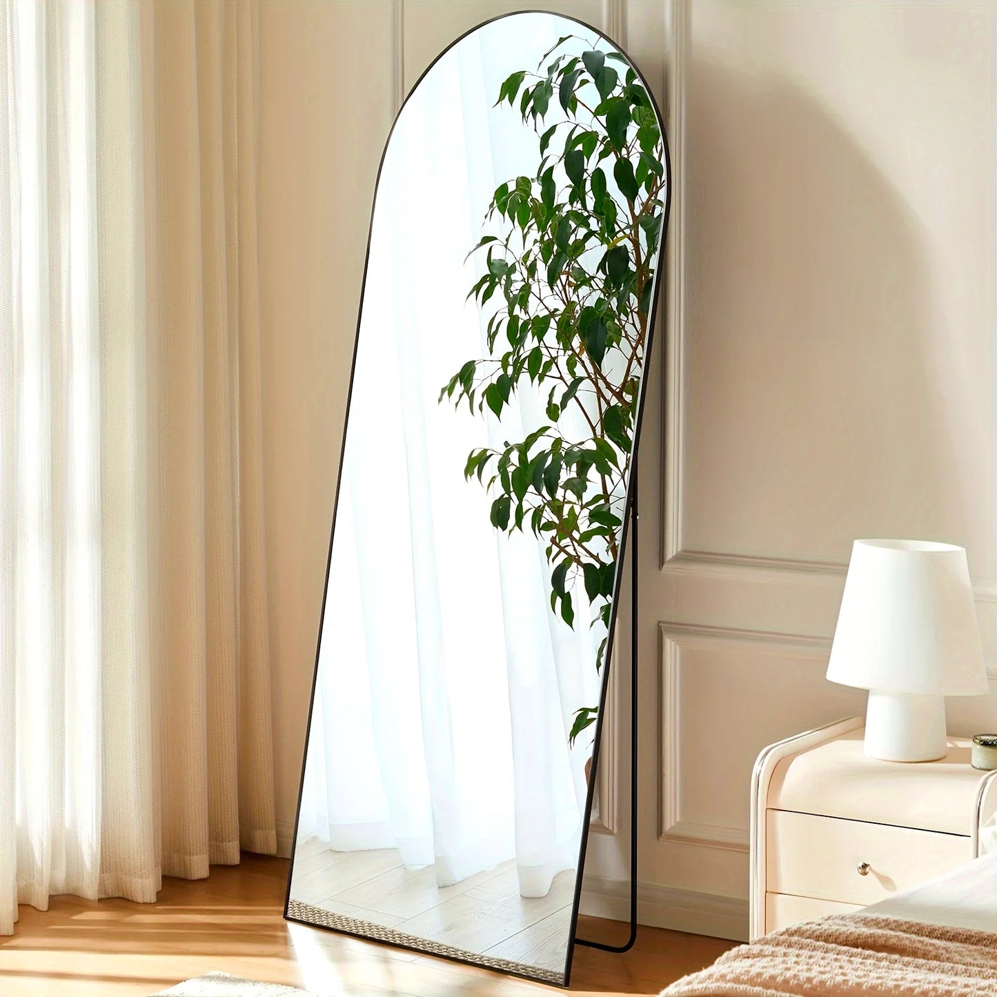 Arched Full Length Floor Mirror with Durable Aluminum Frame for Bedroom