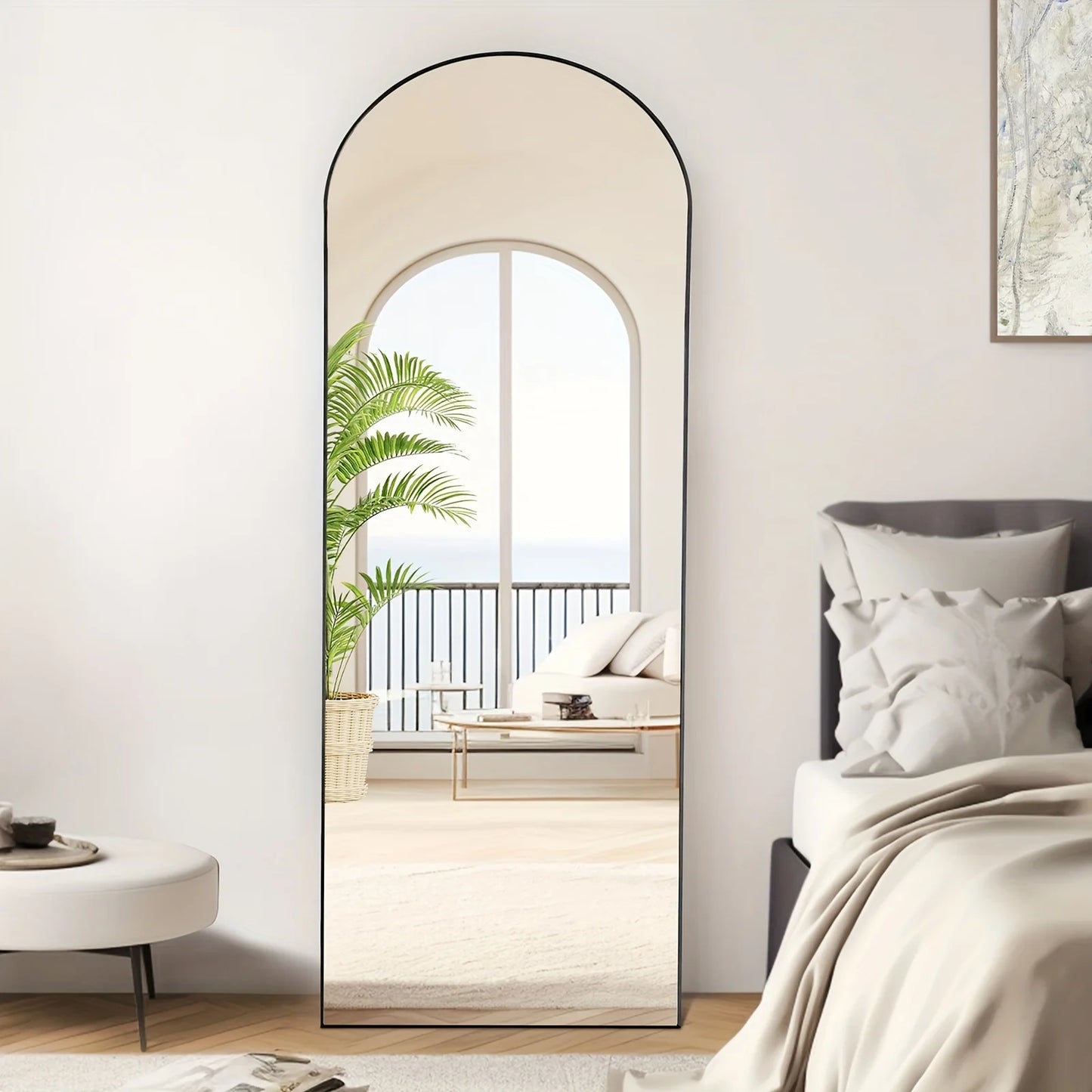Arched Full Length Floor Mirror with Durable Aluminum Frame for Bedroom