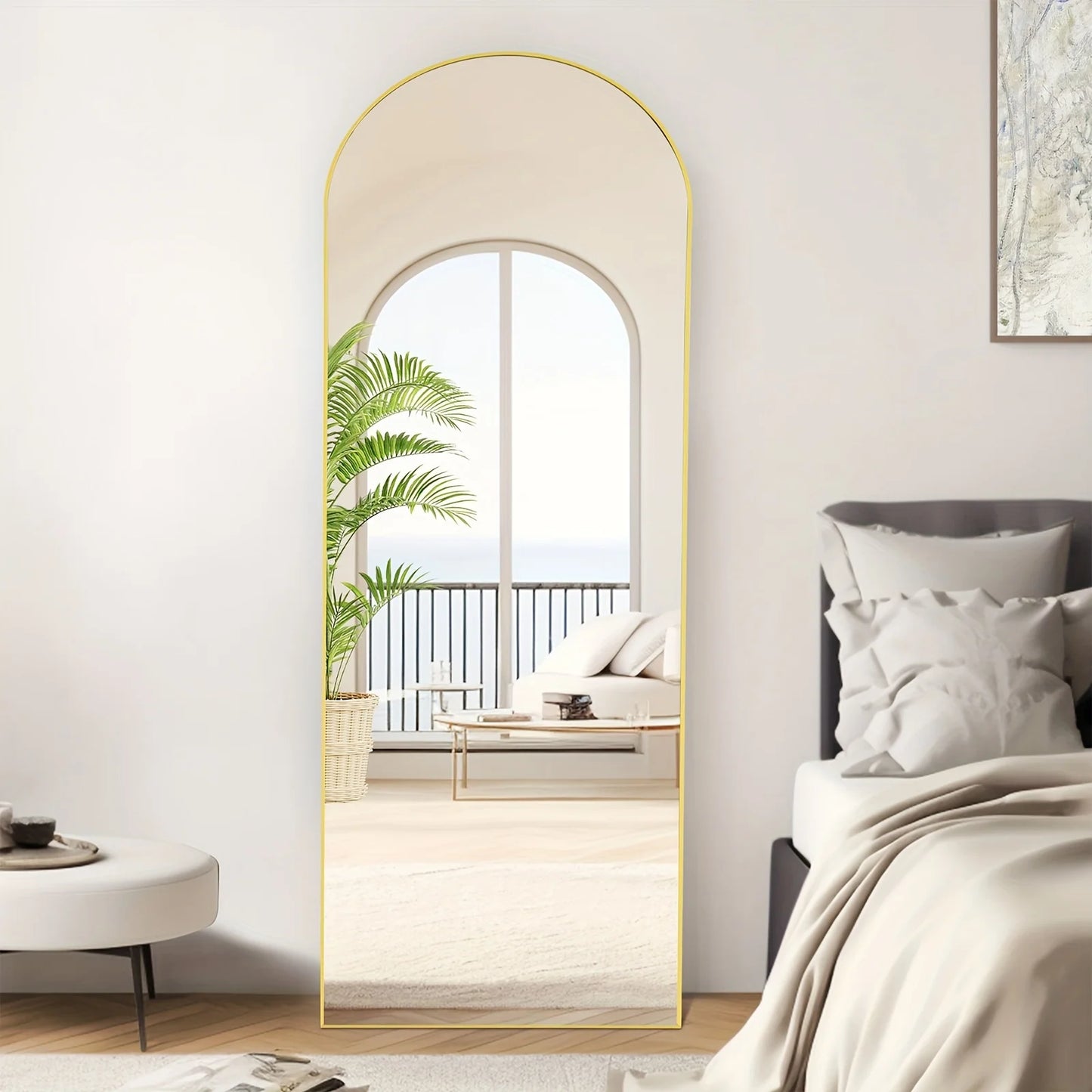 Arched Full Length Floor Mirror with Durable Aluminum Frame for Bedroom